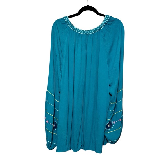 Lane Bryant Long Sleeve Embroidered Peasant Crinkle Blouse Tunic Top - Picture 7 of 12